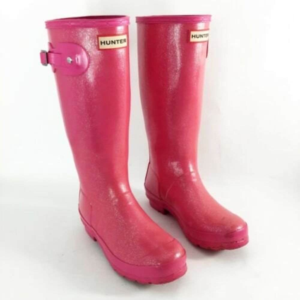 Hunter Original Glitter Fin Rain Boots Tall Pink Sparkle Big Kids Youth Girls 5 - Picture 2 of 11